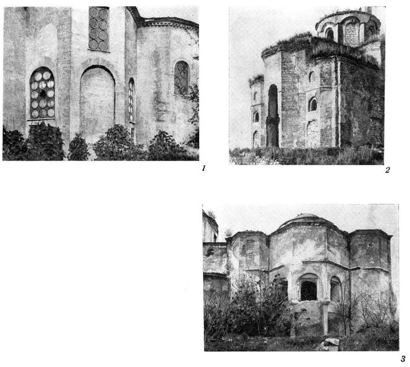 Апсиды церквей Константинополя IX—X вв.: 1 — Аттик, 1-я половина IX в.; 2 — Будрум. 1-я половина X в.; 3 — северная церковь монастыря Липса, 908 г.
