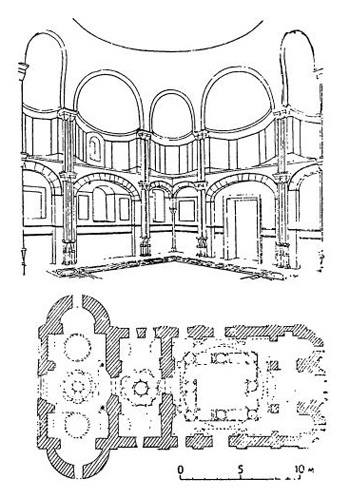 Церковь монастыря Неа Мони на о. Хиосе, XI в. План и интерьер