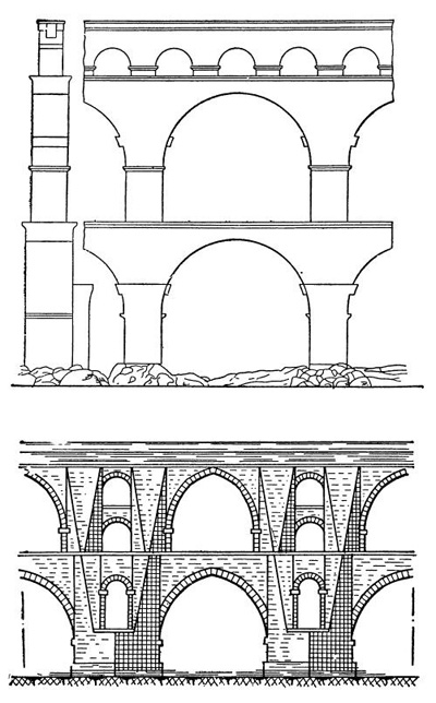 Римский акведук в Ниме (вверху) и византийский акведук в Бургасе (внизу)