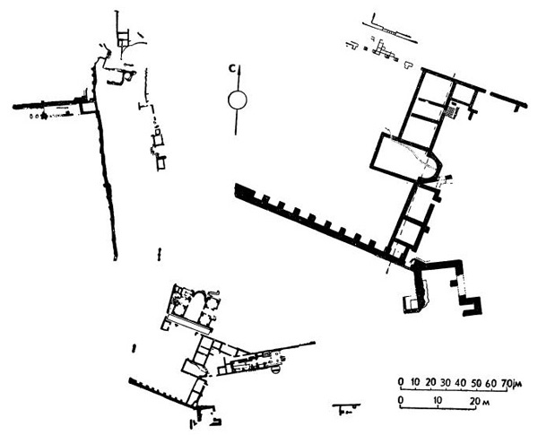 Дворец Региум около Константинополя, V—VI вв. План раскопанных частей и деталь плана