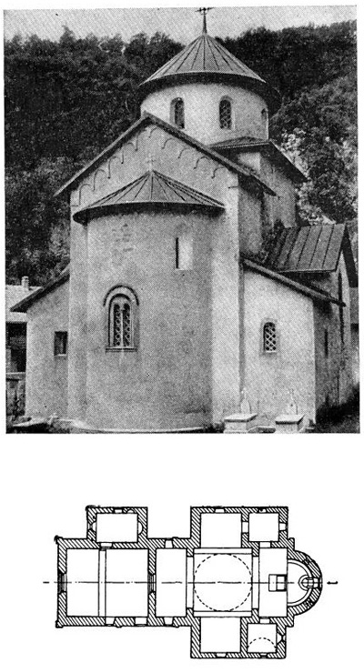 Морача. Церковь, 1252 г. Общий вид и план