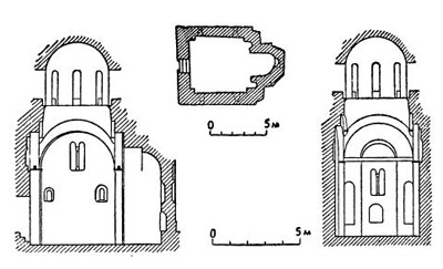 Студеница. Церковь Иоакима и Анны, 1313-1314 гг. План, разрезы