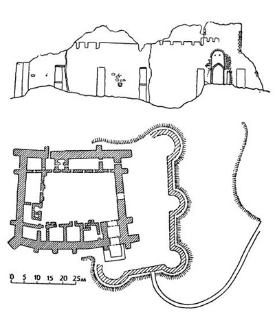 Крепость Нямц, XIV в. Южный фасад и план