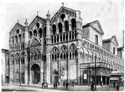 Феррара: собор, 1135 г., окончен в XIV в.; барельефы главного портала, 1135 г., Никколо