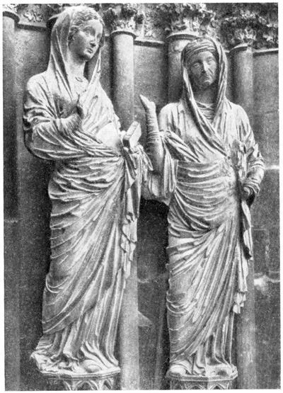 Реймс. Собор. Скульптуры среднего портала западного фасада (Мария и Елизавета из группы «Посещение»)
