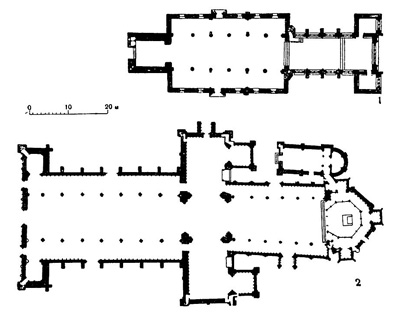 Ставангер. Собор, нефы около ИЗО г., хор около 1300 г. (1); Тронхейм. Собор св. Улафа, между 1150 и 1320 гг. (2)