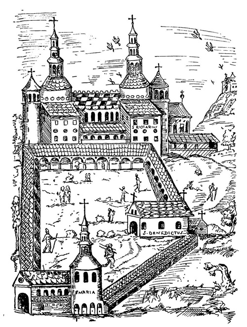 Сен Рикье. Монастырская церковь («Центула»), около 800 г.: миниатюра XI в.