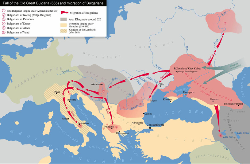 карта расселения булгарских племён 