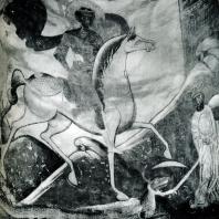 Старая Ладога. Церковь Георгия. «Чудо Георгия о змие». Фреска. 1180-е гг.