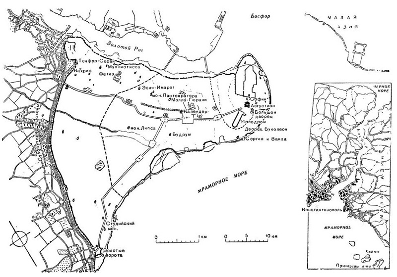 План Константинополя времен Византийской империи и карта Босфора