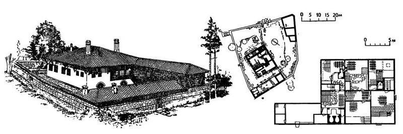 Село Арбанаси. Дом Николчо X. Костова. Общий вид, генеральный план и план верхнего этажа