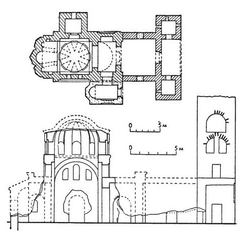 Куршумлия. Церковь Николы, 2-я половина XII в. План и разрез