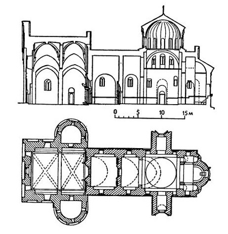 Студеница. Великая церковь, конец XII в. План и разрез