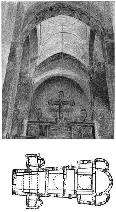 Милешево. Церковь, 1223 г. Вид сводов, план