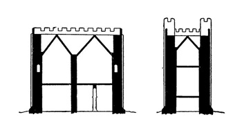 Схема перехода от одноярусного к двухъярусному расположению помещений в замке