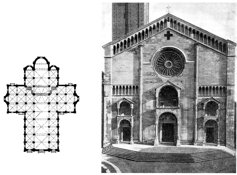 Пьяченца. Собор, 1122—1158 гг., закончен Райнальдо да Самбучето в 1233 г.; башня 1330 г.