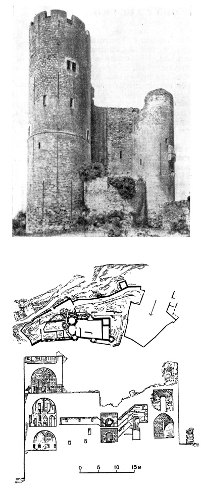 Руэрг. Замок Нажак, 1253 г. Общий вид и план. Разрез куртины