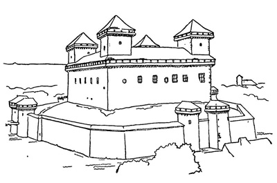 Диошьдьёр, замок, XIV в. Реконструкция