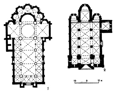 Калоча. Собор, конец XII в. (1); Як. Церковь бенедиктинского монастыря, около 1220—1256 гг. (2)