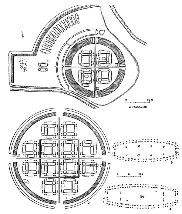 Треллеборг. Крепость, около 1000 г. (1); Аггерсборг. Крепость, 1-я половина XI в. (2); Треллеборг. Дом из предместья города (5); Треллеборг. Жилой дом (4)