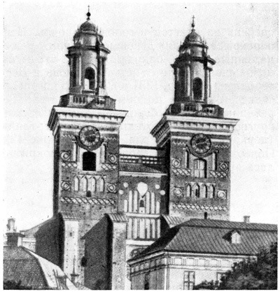 Упсала. Башни собора, XV в. (завершение башен — позднейшее)